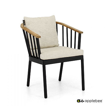Condor dining armchair 60, alu Black, SVLK teak arm Natural, Bee Wett seat+back cushion Natural Oak - Showroommodel OP=OP