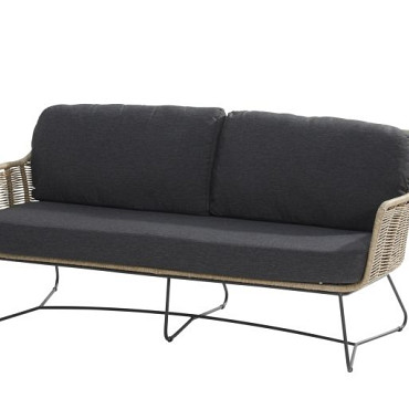 Belmond living bench 2.5 seaters with 3 cushions Natural - Colour cushions: Black Venao 093 - Showroommodel OP=OP