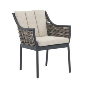 Milou dining armchair 62, biculair weaving Willow, Bee Wett seat and back cushion Nature Grey - Showroommodel OP=OP