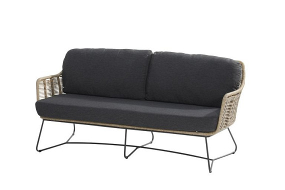 Belmond living bench 2.5 seaters with 3 cushions Natural - Colour cushions: Black Venao 093 - Showroommodel OP=OP