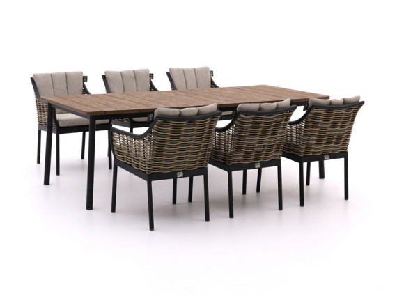 Milou diningset - Tafel zwart alu frame met teak blad en stoelen (4x) - Showroommodel OP=OP