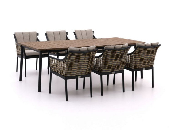 Milou diningset - Tafel zwart alu frame met teak blad en stoelen (4x) - Showroommodel OP=OP afbeelding 4