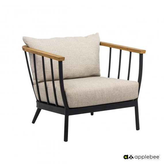 Condor lounge chair 80, Black alu frame, SVLK teak arm natural, Bee Wett cushion Natural Oak - Showroommodel OP=OP