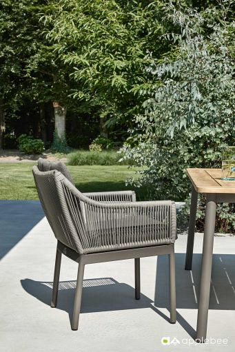 Bijou dining arm chair 62, frame aluminium Taupe, rope weaving Ash grey, Bee Wett cushions Steps - Showroommodel OP=OP afbeelding 2